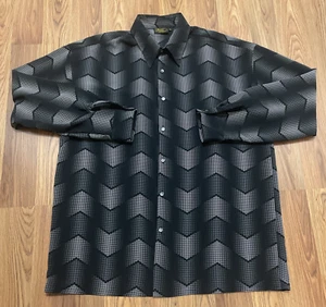 Camicia Monzini Collezione Uomo XL Nera Stampa Chevron Disco Clubwear Made USA - Foto 1 di 11