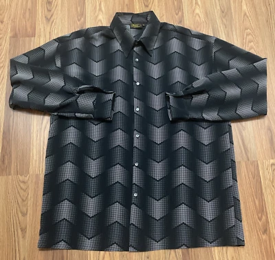 Monzini Collection Shirt Mens XL 90s Geometric Button-Up Made USA Black - Image 1 of 4