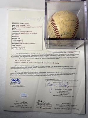 1951-1952 NEW YORK GIANTS TEAM PLAYERS SIGNED BASEBALL BALL Willie Mays Irvin++ - Image 1 of 4