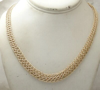 毕业镜面双椭圆形链项链 14K 镀黄金 925 银 — 第 1/4 张图片