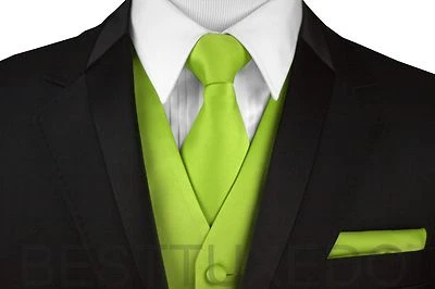 Men's Solid Satin Formal Dress Tuxedo Vest, Tie and Hankie Set. Wedding, Prom - Image 1 of 2