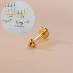 G23 Easy to put Push-in Threadless Earrings Flat Back Stud Lobe Cartilage Helix - Picture 1 of 4
