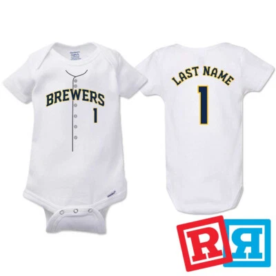 Personalized Milwaukee Brewers Gerber Baby Onesie® Cotton White Custom Bodysuit - Image 1 of 4