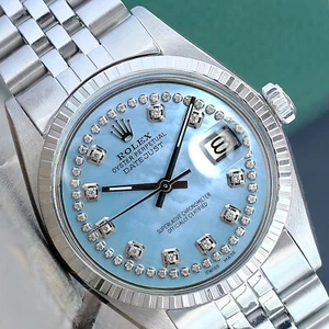 Rolex Mens Datejust SS Blue Mother Of Pearl Genuine Diamond Dial Jubilee 3636mMm - Picture 1 of 22