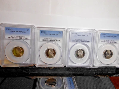 1989-S, 1992-S, 1993-S, 1994-S PCGS PR70DCAM Jefferson Nickels! Moedas exatas enviadas - Imagem 1 de 2