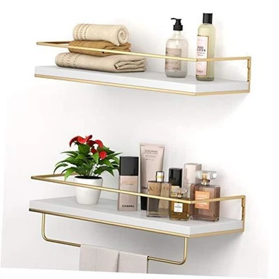  Estantes Flotantes - Juego de 2, Estantes Colgantes Montados en Pared con Blanco Dorado Foto 1 de 4