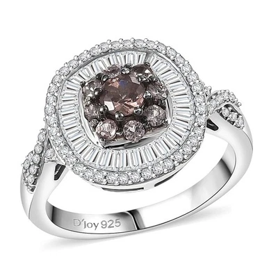 Anillo halo de granate y moissanita cambio de color 1,50 ctw chapado en rodio talla 8 Foto 1 de 4