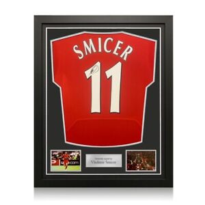 Vladimir Smicer Signed Liverpool 2005 Football Jersey. Standard Frame