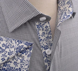 Schwarz Karos & Karos formelles Business Kleid Hemd sexy lila Blumenmuster Top - Bild 1 von 11