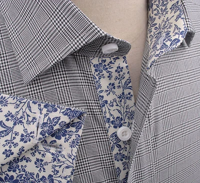 Sexy Camisa de Vestir Negra a Cuadros y Cuadros Formal de Negocios Púrpura Diseño Floral Top Foto 1 de 4