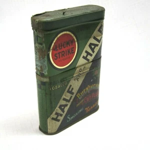 Vintage 1930s Lucky Strike Half And Half Tobacco Tin Telescoping Vertical Pocket - Bild 1 von 12