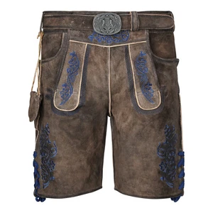 Pantalones de cuero tradicionales para hombre pantalones de cuero tradicionales cinturón corto marrón bordado | cuero - Imagen 1 de 4