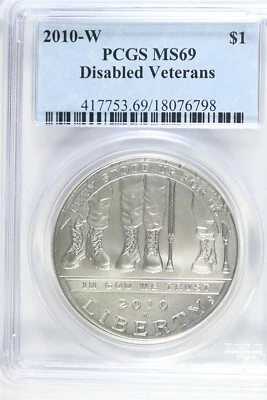 2010 W UNCIRCULATED $1.00 Silver Commemorative - Disabled Vets - PCGS MS 69 - Image 1 of 2