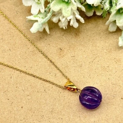 Delicado colgante de melón amatista tallada 925 collar de piedras preciosas joyería Foto 1 de 4