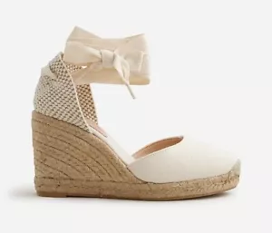 J. Crew Made In Spain Lace-Up High-Heel Espadrilles Women’s Size 10.5 Ivory - Picture 1 of 12