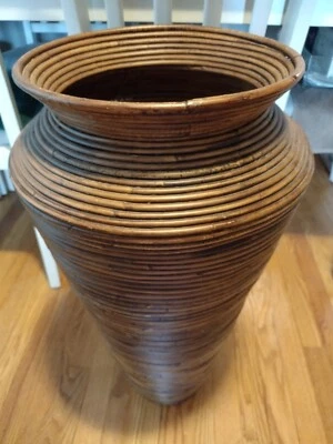 MCM VTG Gabriella Crespi Style Italy Pencil Reed Rattan Floor Vase Basket Bamboo - Image 1 of 4