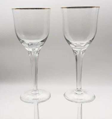 WATERFORD MARQUIS Set of 2 Marquis By Waterford Wine Goblets Eternity Gold Trim 7 3/8 "