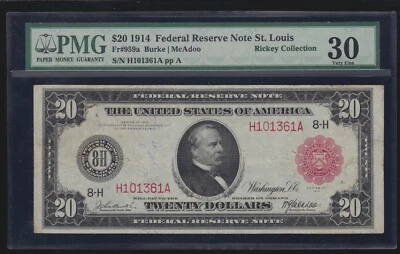 US 1914 $20 FRN St. Louis District Red Seal FR 959a PMG 30 Ch VF (361) - Image 1 of 2