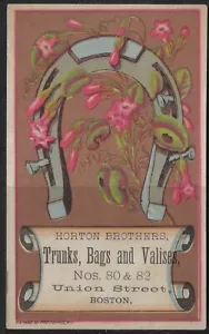Horton Brothers Trunks Bags & Valises carta commerciale vittoriana 2,5 "x 4" Boston - Foto 1 di 2
