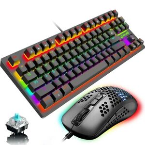 TKL 87 Keys Mechanical Gaming Keyboard and Mouse Combo RGB Backlight Blue switch