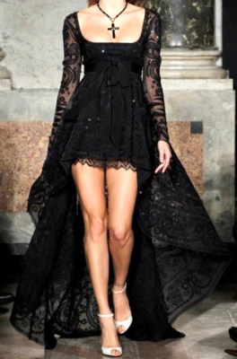 Nuevo Maxi Vestido Emilio Pucci Pasarela Bordado Encaje Negro Largo EE. UU. 6 8 IT 42 Foto 1 de 4