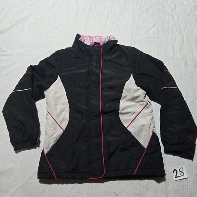 Chaqueta acolchada Faded Glory juvenil grande negra blanca cremallera completa niñas 10-12 Foto 1 de 4