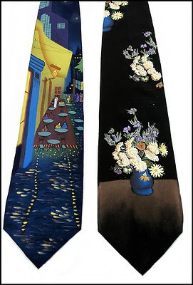 Juego de 2 corbatas de seda pintadas a mano para hombre SIDEWALK CAFÉ & BODEGÓN Van Gogh Foto 1 de 4