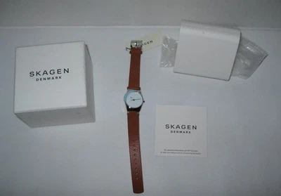 Skagen Women Grenen Lille Solar Powered Halo Watch White Disc Dial Brown Leather Foto 1 de 4