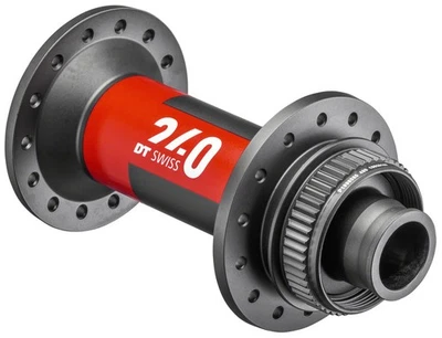 DT Swiss 240 Front Hub - 15 x 110mm, Center-Lock, Black/Red, 32H - Image 1 of 2