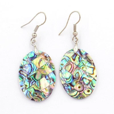 New Oval Cut Charm Color Abalone Shell Handmade Women Silver Dangle Earrings - Image 1 of 4