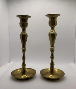 Set Of 2 Solid Brass Candlestick Holder 8” Vintage - Picture 1 of 9