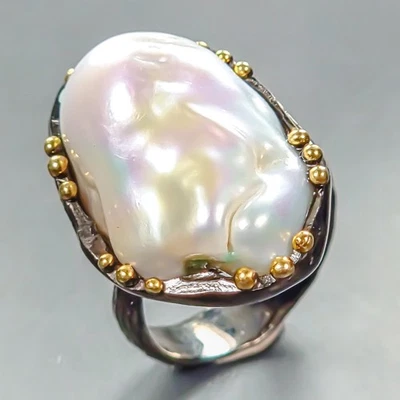 Anillo Joyería Natural Barroco Perla Anillo Plata de Ley 925 Talla 7.5/R447078 Foto 1 de 4