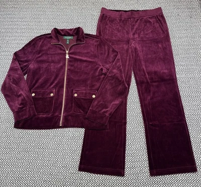 LRL Ralph Lauren Y2K Traje de Pista Borgoña Terciopelo Pequeño L Chaqueta Pantalones Pequeños S Foto 1 de 4