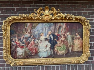 Framed Scenery Italian Baroque Rococo Gold Frame with Romantic Fabric Scene - Picture 1 of 12