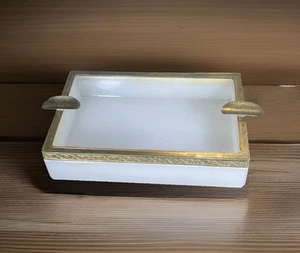 Antique French White opaline glass rectangular Ashtray ormolu mounted Art deco - Picture 1 of 9