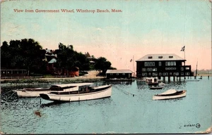View from GOVERNMENT WHARF Winthrop Beach, Massachusetts MA c1911 boats Postcard - Picture 1 of 2