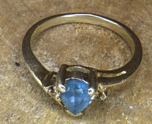 14 KP 2,4 g Gelbgold Birne Aquamarin Ring Größe-5 signiert DITO - Bild 1 von 6