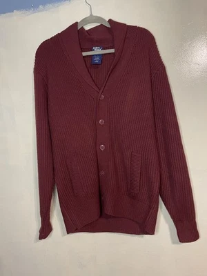 Hombre’s John Blair Grueso Pescador’s Punto Cárdigan Talla S en Granate Preppy Foto 1 de 4