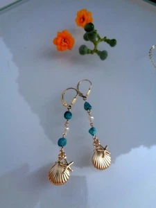 Ohrringe in Gold Filled mit Muschel und Seestern, Perle, Türkis - Bild 1 von 9