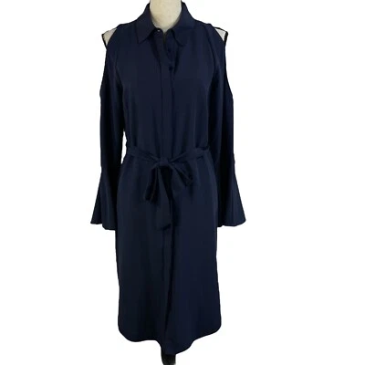 Antonio Melani SZ 8 Shiloh Shirt Dress Bell Sleeve Button-Up Cold Shoulder Blue - Image 1 of 4