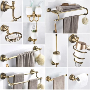 Antique Brass Carved Bathroom Accessories Set Bath Hardware Towel Bar szh115 - Picture 1 of 27