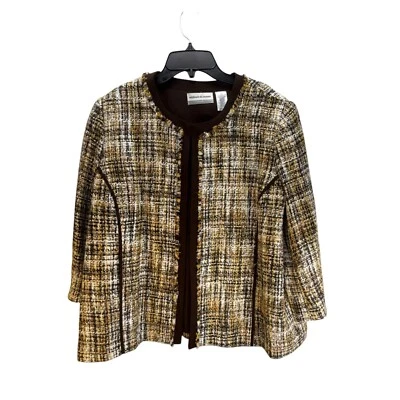 Chaqueta Blazer Corta Alfred Dunner Petite Lana Tweed Marrón Amarillo 18P Carrera Otoño Foto 1 de 4
