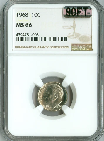 1968 Roosevelt Dime NGC MS66 MAC 90FT - ECC Cover