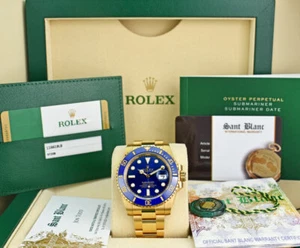 ROLEX Books & Box 40mm 18kt Gold Submariner Blue CERAMIC 116618LB SANT BLANC - Picture 1 of 10