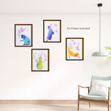 Art Print Cartoon Wall Decor With Colorful Butterflies Girl Watercolor Cat