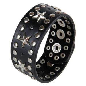 Men's Punk Star Wide Leather Belt Wristband Bangle Cuff Bracelet Adjustable Gift - Picture 1 of 8