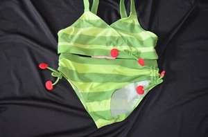 Gymboree CHERRY BABY Swimsuit 2 pc Green Stripe Swimsuit NWT 9 10 - Picture 1 of 3