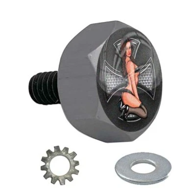 Gris Gunmetal - Perno de asiento hexagonal de aluminio Billet para Harley - Pin Girl Skull Cross Foto 1 de 4