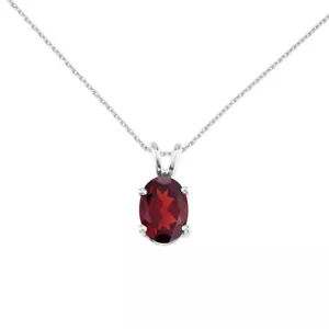 Colgante de granate ovalado de oro blanco de 14 K con cadena de 18 - Imagen 1 de 4