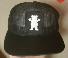 Grizzly Griptape Skateboard Black Mesh Snapback Hat SUPER RARE Patch Bear  